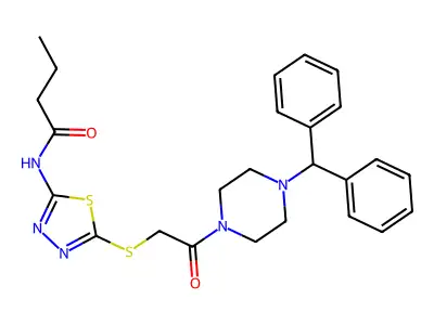 N-[5-({2-[4-(diphenylmethyl)piperazin-1-yl]-2-oxoethyl}sulfanyl)-1,3,4-thiadiazol-2-yl]butanamide structure