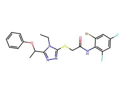 N-(2-bromo-4,6-difluorophenyl)-2-[[4-ethyl-5-(1-phenoxyethyl)-1,2,4-triazol-3-yl]sulfanyl]acetamide structure