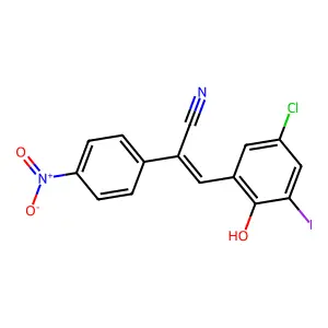 (E)-3-(5-chloro-2-hydroxy-3-iodophenyl)-2-(4-nitrophenyl)prop-2-enenitrile structure