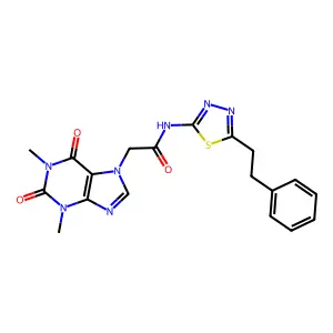 2-(1,3-dimethyl-2,6-dioxo-1,2,3,6-tetrahydro-7H-purin-7-yl)-N-[5-(2-phenylethyl)-1,3,4-thiadiazol-2-yl]acetamide structure