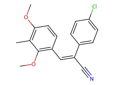 (E)-2-(4-chlorophenyl)-3-(2,4-dimethoxy-3-methylphenyl)prop-2-enenitrile structure