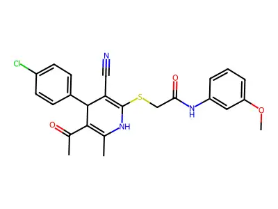 2-[[5-acetyl-4-(4-chlorophenyl)-3-cyano-6-methyl-1,4-dihydropyridin-2-yl]sulfanyl]-N-(3-methoxyphenyl)acetamide structure