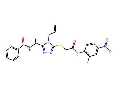 N-[1-[5-[2-(2-methyl-4-nitroanilino)-2-oxoethyl]sulfanyl-4-prop-2-enyl-1,2,4-triazol-3-yl]ethyl]benzamide structure