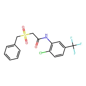 2-benzylsulfonyl-N-[2-chloro-5-(trifluoromethyl)phenyl]acetamide structure