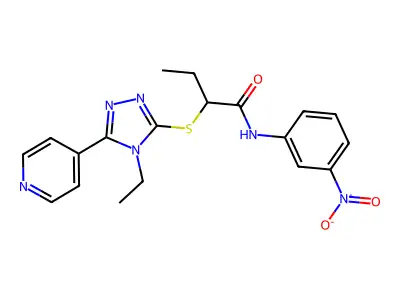 2-[(4-ethyl-5-pyridin-4-yl-1,2,4-triazol-3-yl)sulfanyl]-N-(3-nitrophenyl)butanamide structure