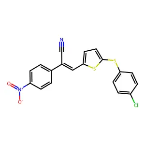 (2E)-3-{5-[(4-chlorophenyl)sulfanyl]thiophen-2-yl}-2-(4-nitrophenyl)prop-2-enenitrile structure