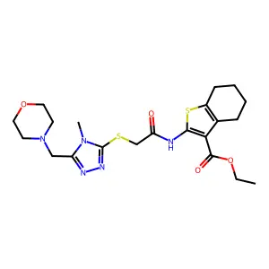 ethyl 2-[({[4-methyl-5-(4-morpholinylmethyl)-4H-1,2,4-triazol-3-yl]thio}acetyl)amino]-4,5,6,7-tetrahydro-1-benzothiophene-3-carboxylate structure
