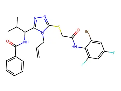 N-[1-[5-[2-(2-bromo-4,6-difluoroanilino)-2-oxoethyl]sulfanyl-4-prop-2-enyl-1,2,4-triazol-3-yl]-2-methylpropyl]benzamide structure