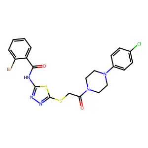 2-bromo-N-[5-({2-[4-(4-chlorophenyl)piperazin-1-yl]-2-oxoethyl}sulfanyl)-1,3,4-thiadiazol-2-yl]benzamide structure
