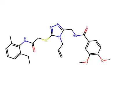 N-[[5-[2-(2-ethyl-6-methylanilino)-2-oxoethyl]sulfanyl-4-prop-2-enyl-1,2,4-triazol-3-yl]methyl]-3,4-dimethoxybenzamide structure