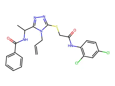 N-{1-[5-({2-[(2,4-dichlorophenyl)amino]-2-oxoethyl}sulfanyl)-4-(prop-2-en-1-yl)-4H-1,2,4-triazol-3-yl]ethyl}benzamide structure
