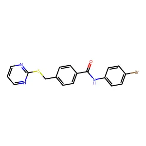 N-(4-bromophenyl)-4-(pyrimidin-2-ylsulfanylmethyl)benzamide structure