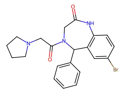 7-bromo-5-phenyl-4-[2-(pyrrolidin-1-yl)acetyl]-2,3,4,5-tetrahydro-1H-1,4-benzodiazepin-2-one structure