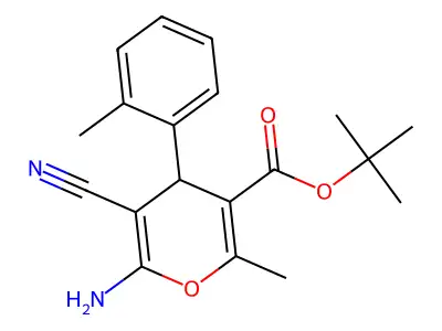 tert-butyl 6-amino-5-cyano-2-methyl-4-(2-methylphenyl)-4H-pyran-3-carboxylate structure