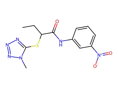 2-(1-methyltetrazol-5-yl)sulfanyl-N-(3-nitrophenyl)butanamide structure