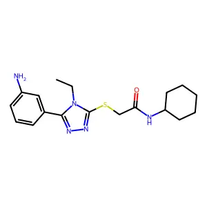 2-[[5-(3-aminophenyl)-4-ethyl-1,2,4-triazol-3-yl]sulfanyl]-N-cyclohexylacetamide structure