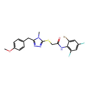 N-(2-bromo-4,6-difluorophenyl)-2-[[5-[(4-methoxyphenyl)methyl]-4-methyl-1,2,4-triazol-3-yl]sulfanyl]acetamide structure