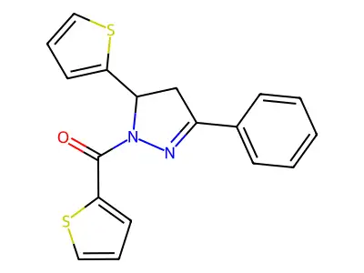 (3-phenyl-5-(thiophen-2-yl)-4,5-dihydro-1H-pyrazol-1-yl)(thiophen-2-yl)methanone structure