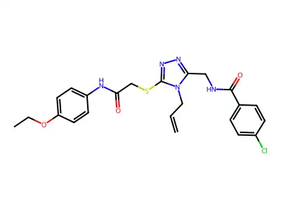 4-chloro-N-[[5-[2-(4-ethoxyanilino)-2-oxoethyl]sulfanyl-4-prop-2-enyl-1,2,4-triazol-3-yl]methyl]benzamide structure
