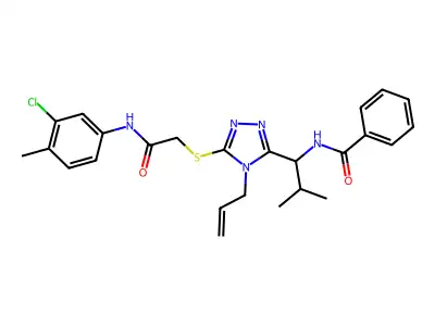 N-[1-[5-[2-(3-chloro-4-methylanilino)-2-oxoethyl]sulfanyl-4-prop-2-enyl-1,2,4-triazol-3-yl]-2-methylpropyl]benzamide structure