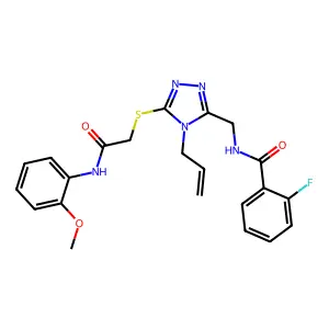 2-fluoro-N-[[5-[2-(2-methoxyanilino)-2-oxoethyl]sulfanyl-4-prop-2-enyl-1,2,4-triazol-3-yl]methyl]benzamide structure