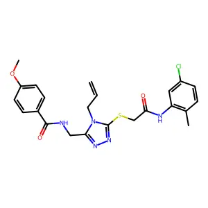 N-[[5-[2-(5-chloro-2-methylanilino)-2-oxoethyl]sulfanyl-4-prop-2-enyl-1,2,4-triazol-3-yl]methyl]-4-methoxybenzamide structure