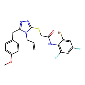 N-(2-bromo-4,6-difluorophenyl)-2-[[5-[(4-methoxyphenyl)methyl]-4-prop-2-enyl-1,2,4-triazol-3-yl]sulfanyl]acetamide structure