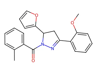 (5-(furan-2-yl)-3-(2-methoxyphenyl)-4,5-dihydro-1H-pyrazol-1-yl)(o-tolyl)methanone structure