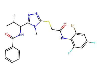 N-[1-[5-[2-(2-bromo-4,6-difluoroanilino)-2-oxoethyl]sulfanyl-4-methyl-1,2,4-triazol-3-yl]-2-methylpropyl]benzamide structure