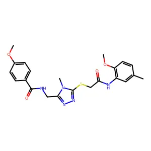 4-methoxy-N-[[5-[2-(2-methoxy-5-methylanilino)-2-oxoethyl]sulfanyl-4-methyl-1,2,4-triazol-3-yl]methyl]benzamide structure