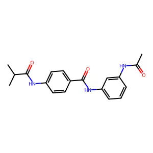 N-(3-acetamidophenyl)-4-(2-methylpropanoylamino)benzamide structure