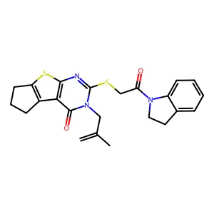 10-{[2-(2,3-dihydro-1H-indol-1-yl)-2-oxoethyl]sulfanyl}-11-(2-methylprop-2-en-1-yl)-7-thia-9,11-diazatricyclo[6.4.0.0^{2,6}]dodeca-1(8),2(6),9-trien-12-one structure