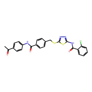N-[5-({4-[(4-acetylphenyl)carbamoyl]benzyl}sulfanyl)-1,3,4-thiadiazol-2-yl]-2-chlorobenzamide structure