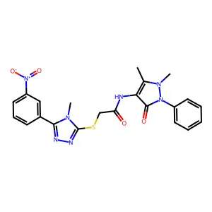 N-(1,5-dimethyl-3-oxo-2-phenyl-2,3-dihydro-1H-pyrazol-4-yl)-2-{[4-methyl-5-(3-nitrophenyl)-4H-1,2,4-triazol-3-yl]sulfanyl}acetamide structure