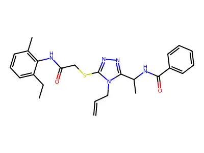N-[1-[5-[2-(2-ethyl-6-methylanilino)-2-oxoethyl]sulfanyl-4-prop-2-enyl-1,2,4-triazol-3-yl]ethyl]benzamide structure