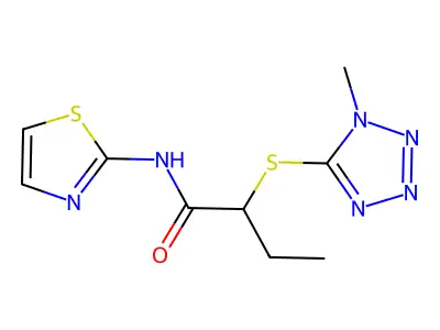 2-[(1-methyl-1H-tetrazol-5-yl)sulfanyl]-N-(1,3-thiazol-2-yl)butanamide structure