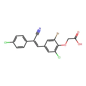 {2-bromo-6-chloro-4-[(E)-2-(4-chlorophenyl)-2-cyanoethenyl]phenoxy}acetic acid structure