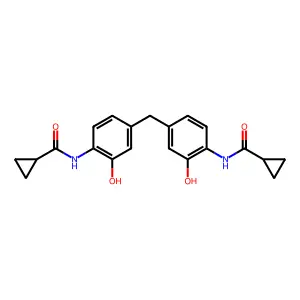 N,N'-[methanediylbis(2-hydroxybenzene-4,1-diyl)]dicyclopropanecarboxamide structure
