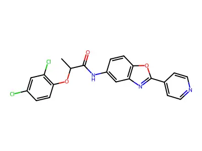2-(2,4-dichlorophenoxy)-N-[2-(4-pyridinyl)-1,3-benzoxazol-5-yl]propanamide structure