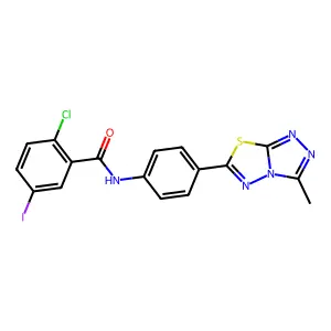 2-chloro-5-iodo-N-[4-(3-methyl-[1,2,4]triazolo[3,4-b][1,3,4]thiadiazol-6-yl)phenyl]benzamide structure