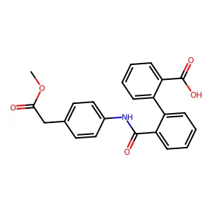 2-[2-(N-{4-[(methoxycarbonyl)methyl]phenyl}carbamoyl)phenyl]benzoic acid structure