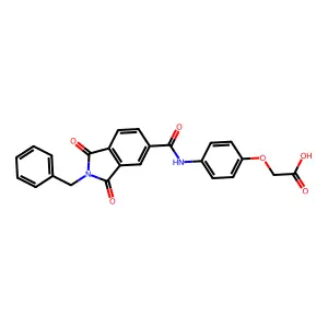 2-(4-(2-benzyl-1,3-dioxoisoindoline-5-carboxamido)phenoxy)acetic acid structure