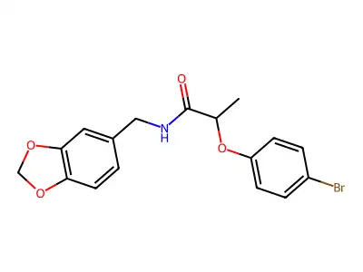 N-(1,3-benzodioxol-5-ylmethyl)-2-(4-bromophenoxy)propanamide structure
