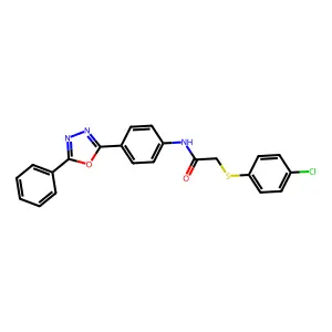 2-(4-chlorophenyl)sulfanyl-N-[4-(5-phenyl-1,3,4-oxadiazol-2-yl)phenyl]acetamide structure