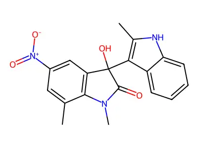 3-hydroxy-1,7-dimethyl-3-(2-methyl-1H-indol-3-yl)-5-nitroindol-2-one structure