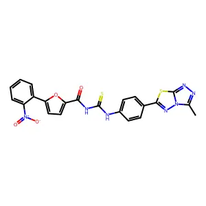 N-[[4-(3-methyl-[1,2,4]triazolo[3,4-b][1,3,4]thiadiazol-6-yl)phenyl]carbamothioyl]-5-(2-nitrophenyl)furan-2-carboxamide structure