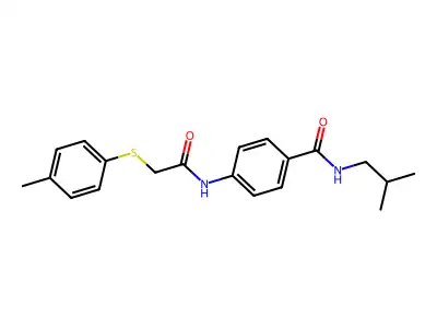 4-[[2-(4-methylphenyl)sulfanylacetyl]amino]-N-(2-methylpropyl)benzamide structure