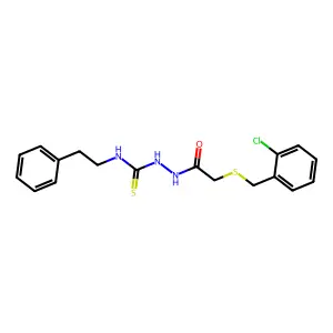 2-{[(2-chlorobenzyl)sulfanyl]acetyl}-N-(2-phenylethyl)hydrazinecarbothioamide structure