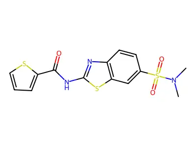 N-[6-(dimethylsulfamoyl)-1,3-benzothiazol-2-yl]thiophene-2-carboxamide structure