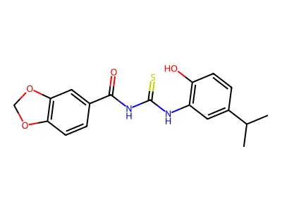 N-[(2-hydroxy-5-propan-2-ylphenyl)carbamothioyl]-1,3-benzodioxole-5-carboxamide structure